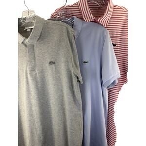 Lot Of 3 Lacoste Mens Polo Shirts Size 7 Large Gray Blue Pink Stripped Sport